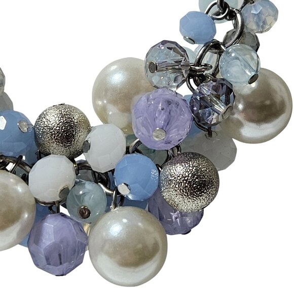 Chunky Beaded Cluster Statement Necklace Faux Pearls Pastel Crystal Beads Women - Picture 2 of 6